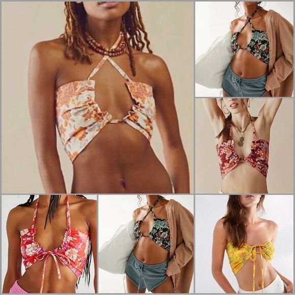 NWT Free People Summer Of Love Bandeau in Wine and Natural - Picture 3 of 15